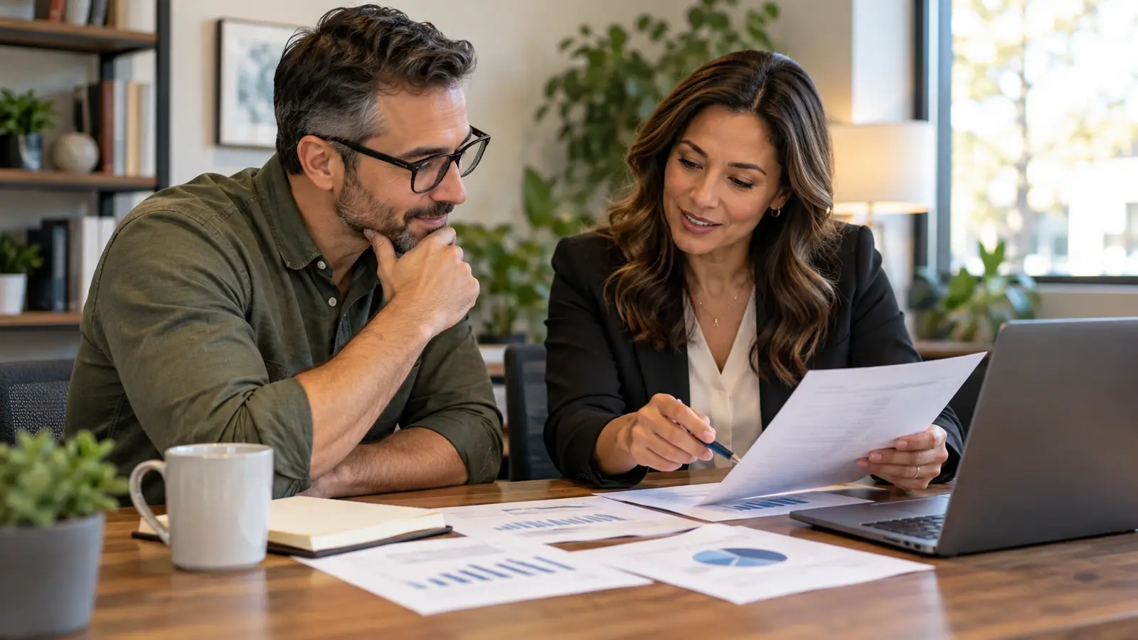 Business owner reviewing credit information and possible funding paths