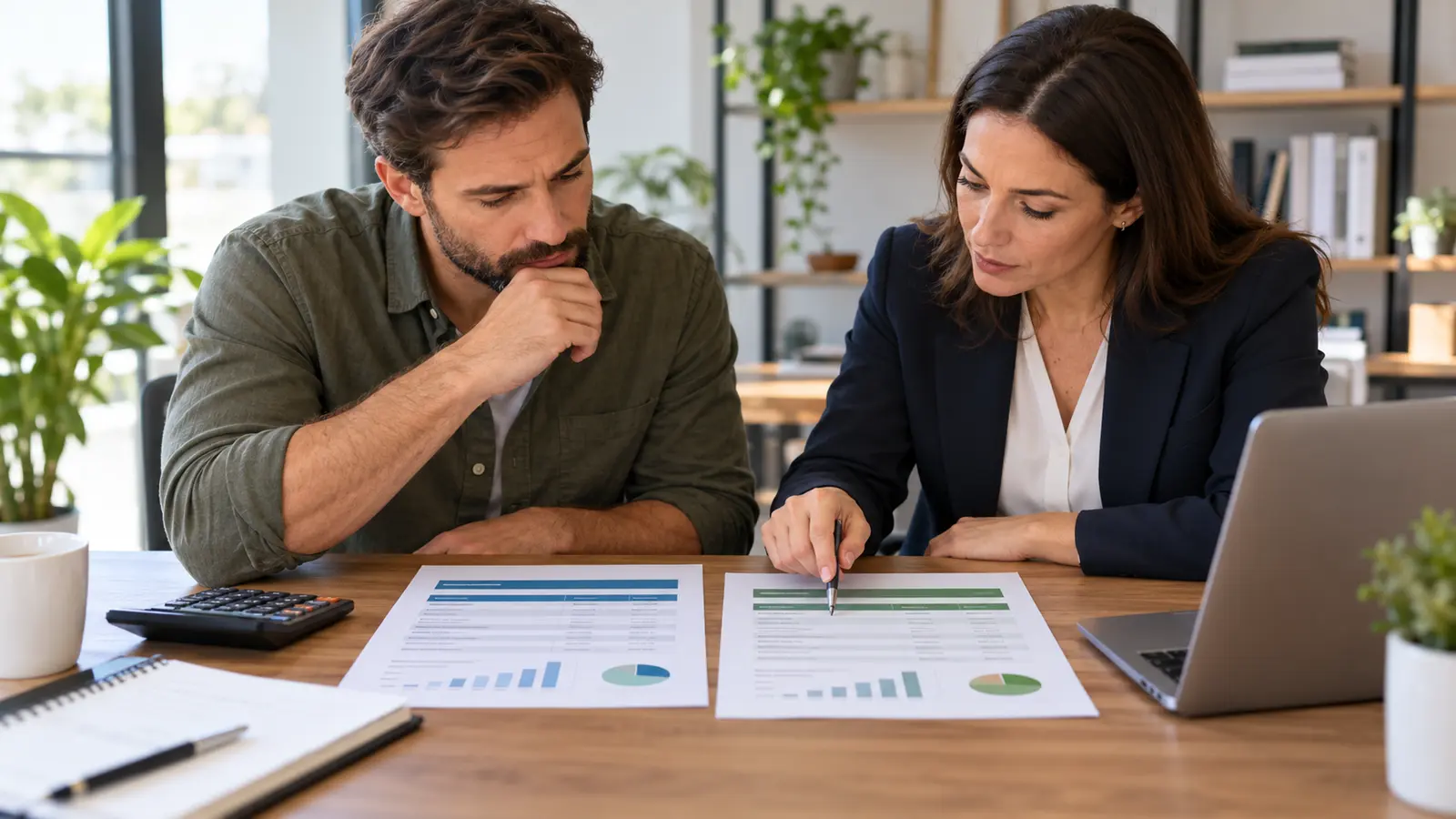 Business owner and advisor comparing funding costs, payment schedules and net proceeds