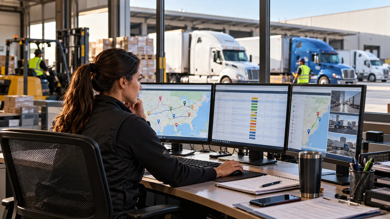 Logistics business owner reviewing receivables and carrier-payment plans