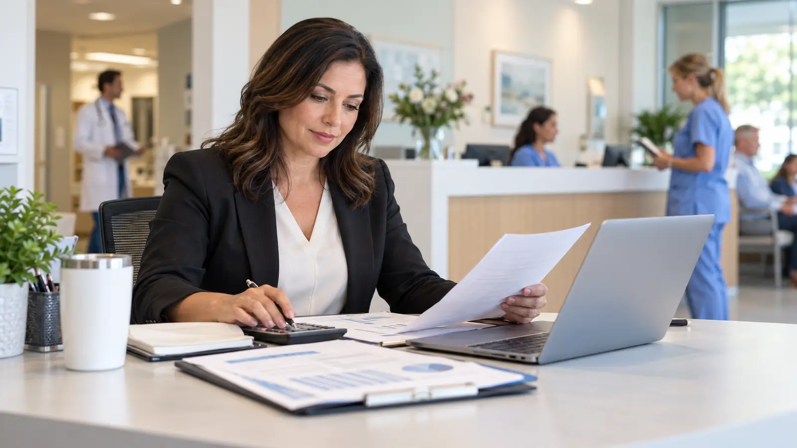 Medical practice manager planning payroll and reimbursement cash flow
