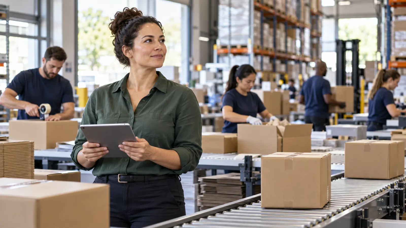 Fulfillment company operator reviewing warehouse orders, capacity and funding plans